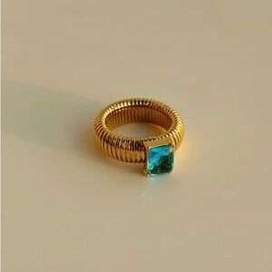 18k Gold Plated Elegant Gold Ring with Green Gemstone